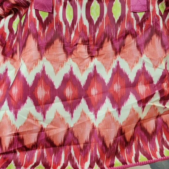 Chico's Tote Fold-Up Bag Large Pink Ikat Print Packable Zipper Double Strap NEW - Picture 8 of 12
